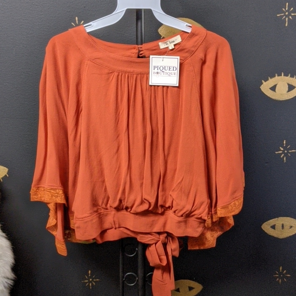 Lace Sleeve Tie Back Blouse *button missing*